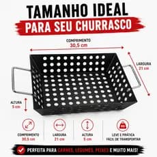 Assadeira para Churrasco Barbecue Perfurada com Alças Grill para Carnes Legumes e Peixes