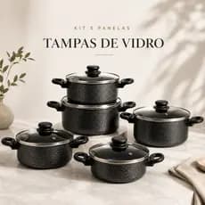 Jogo De Panelas Alumínio 5 Peças Com Tampa De Vidro Antiaderente Conjunto Caçarola Cozinha