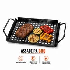 Assadeira Grelha Grill Antiaderente para Churrasco Bandeja Churrasqueira Perfurada Chapa BBQ