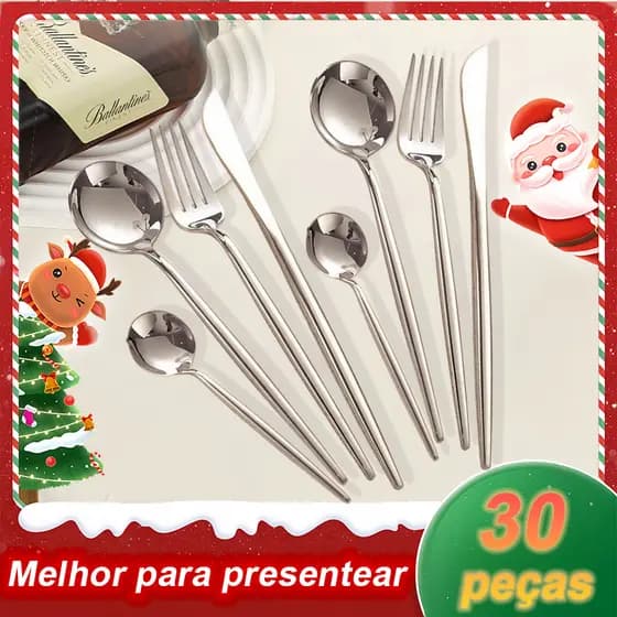 🎁 Presente para Mamãe Kit 16/24/30 Jogo De Talheres Aço Inoxidável 416 Prata Talheres Suprimentos Cozinha