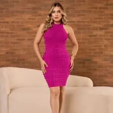 Vestido Midi Elegante Detalhes Escama Nadador Modal Confortável Casual