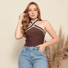 Regata Alça Cruzada em X Modal Moda Blogueira Listra Confortável Casual