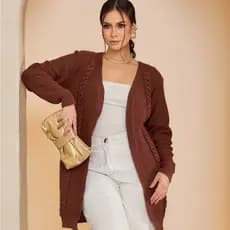 Casaco Cardigan Rubi Detalhes em Tranças Chic Elegante Confortável