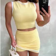 Conjunto Feminino Modal Estilo Colegial – Short Saia + Regata | Moda K-pop / Tumblr