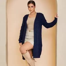 Casaco Cardigan Viena Detalhes Texturizados Elegante Confortável