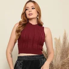 Regata Slim Detalhes Tranças Garrafinha Confortável Modal Casual