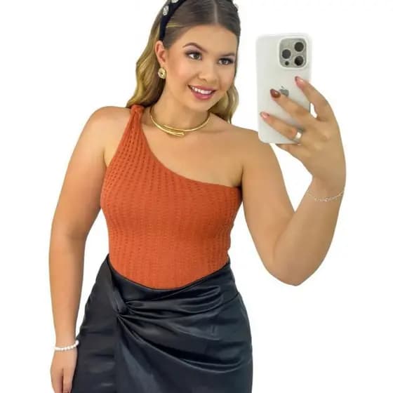 Blusa Feminina Estilosa Cropped Tricot Modal Um Ombro Só Com Nó Roupa Feminina Tendência