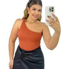 Blusa Feminina Estilosa Cropped Tricot Modal Um Ombro Só Com Nó Roupa Feminina Tendência