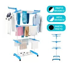 Varal Torre 3 Andares Aço Inoxidável Retratil Compacto 4 Rodas Prático