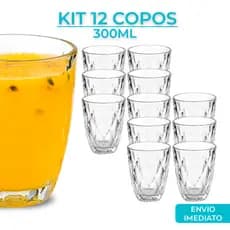 Jogo 3/6/12 Copos Baixos Diamond 300ml Vidro Grosso Diamante Luxo