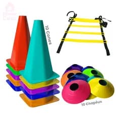 Kit 10 Cones 10 Chapéus Chinês e 1 Escada Agilidade Funcional Para Diversos Tipos de Treino