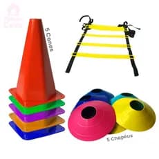 Kit 5 Cones 5 Chapéus Chinês e 1 Escada Agilidade Funcional Para Diversos Tipos de Treino