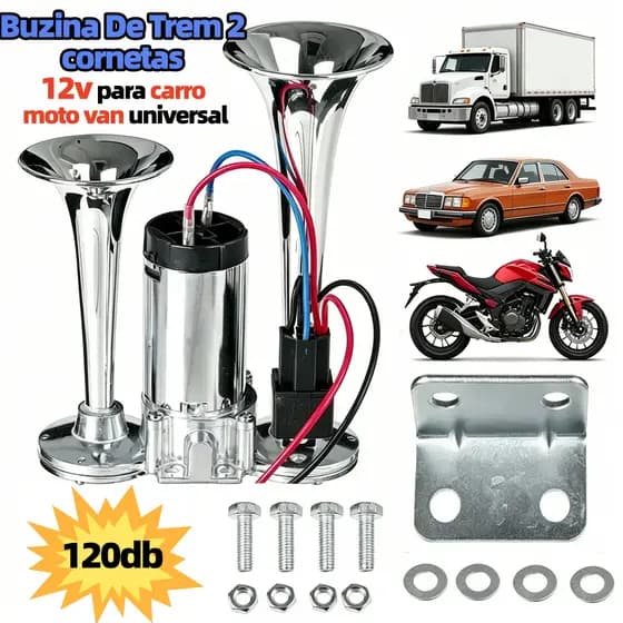 Buzina De Trem 2 cornetas 12v para carro moto van universal