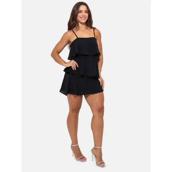 Vestido Babado Curto Feminino Leve Franja Duna Moda Atacado