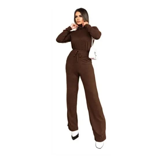 Conjunto Feminino Inverno Lãnzinha Trico Manga Longa Calça