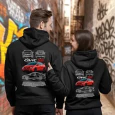 Kit 2 Moletons Casal Estampa Civic Vermelho Tecido Premium