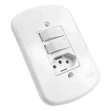Interruptor Duplo Simples + Tomada Com Placa 4x2 10a 2p+t Branco - Fame