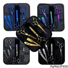 Kit de 3 Tesouras Profissionais | Fio, Navalha e Desfiadeira | Coloridas