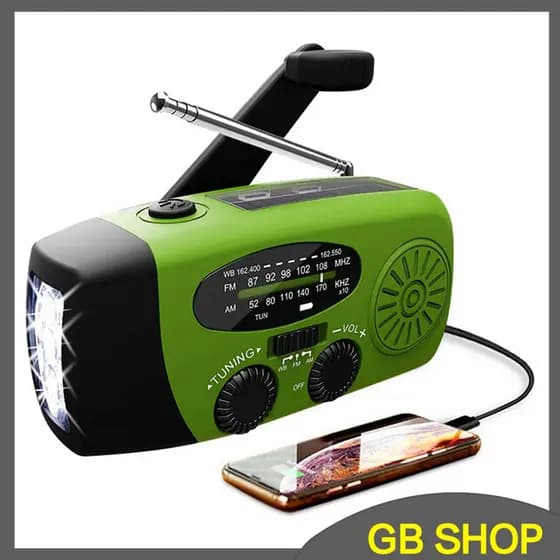 Rádio De Emergência Manivela Solar 1200mah Com Lanterna