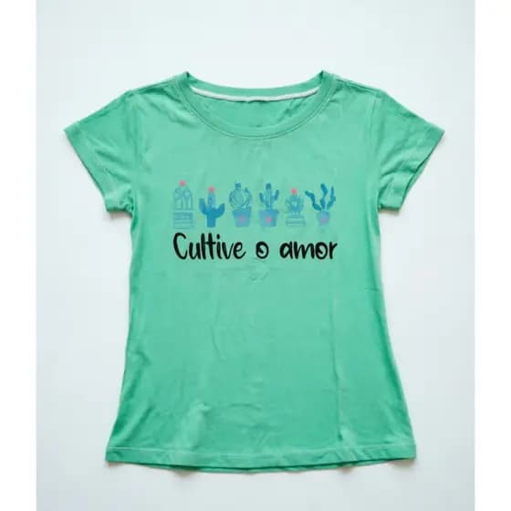 BLUSA T SHIRT VERDE CAMISETA ESTAMPA CACTO FEMININO VISCOLYCRA TAMANHO UNICO