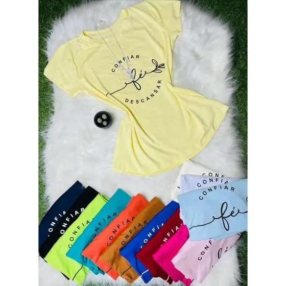 KIT 3 BLUSA T SHIRT FE CAMISETA FEMININO ESTAMPA LETRA VISCOLYCRA TAMANHO UNICO
