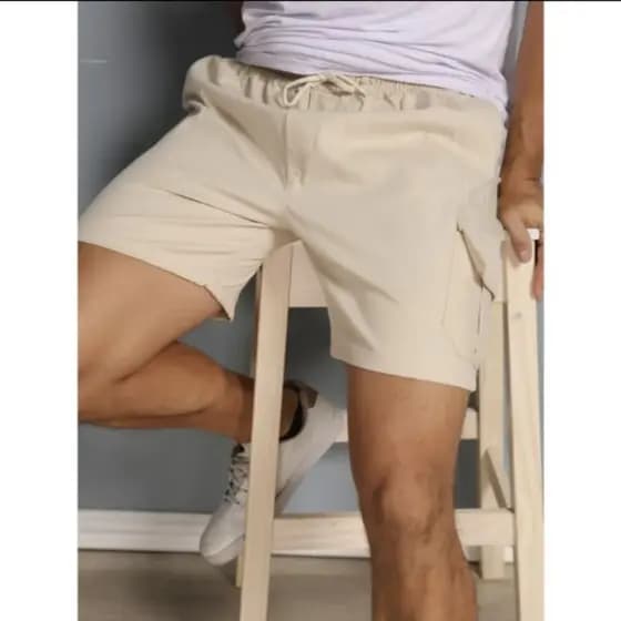 Short Cargo Adulto Sarja de Algodão Cintura Elástica 4 Bolsos