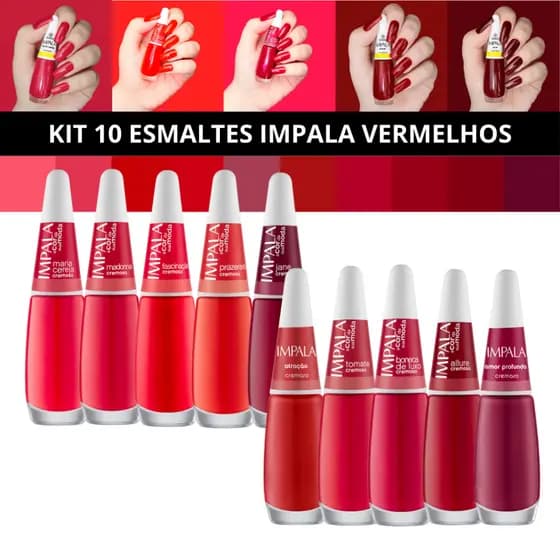 Kit Esmalte Impala Tons Vermelhos e Marsala Cremoso Esmaltes Atacado