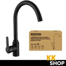Torneira Cozinha Flexível Preta Fosca Alta Inox Giratória 360° Água Quente E Fria Moderna