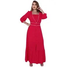 Vestido feminino longo, botão fake na frente