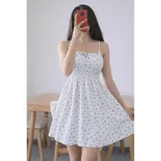 Vestido Floral Feminino Curto Rodado com Bojo Alcinhas Ajustáveis Lastex na Cintura Vestido Delicado