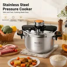 Panela de Pressão Aço Inox 4-10L – Fundo Triplo, SecureLock, Indução e Gás – Fechamento Externo