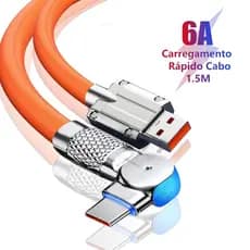 Cabo de dados de carregamento rápido V8 Micro USB iP Tipo-C Cabo de dados 240W Rotação 180° 1.5M