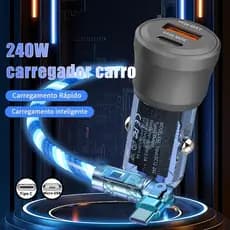 Carregador Carro Tipo C USB Dupla Rápido Compatível Vários Carros Seguro Estável Tablet Durável
