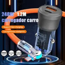 Carregador de carro de carregamento rápido Tipo C V8 Micro USB 240W Cabo de Celular Adaptador de Porta de Carregamento
