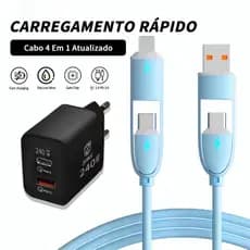 Cabo Carregador Celular Carregamento Rápido 4 em 1 Tipo C USB Para Tipo C 1M Silicone com GaN Adaptador