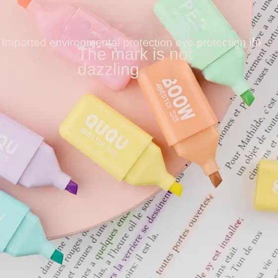 Estojo Porta Marca Texto + Mini Marca Texto em Formato de Urso Fofo com 6 Unidades - HE59824