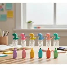 Mini Marca Texto em Forma de Dinossauro Fofo com 6 UNIDADES Marca Texto Multiuso com Suporte de Pendurar - HE59826