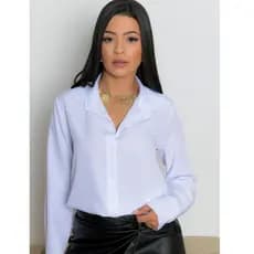 Camisa blusa social/feminina/manga longa/de 8 bot玫es/em/tecido/liso/crepinho