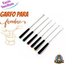 Kit de Garfos para Fondue Hauskraft 6 Peças Aço Inox 18cm Cabo Plástico Preto ou Cromado Conjunto