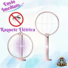 Raquete Elétrica Mata Mosquito Oval Recarregável Dobrável Com Lâmpada UV BIVOLT 51,5X22CM USB