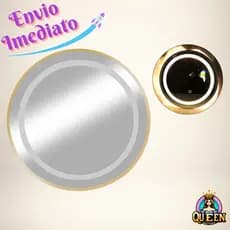 Espelho de Pendurar Emoldurado Redondo 45cm Decorativo Com LED e Touch Alumínio Bivolt Preto Branco Dourado Prata Tomada