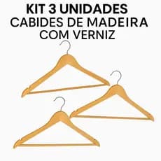 Kit 3 Cabides Madeira Verniz Gancho Giratório Roupas Pesadas Organização Casa arrumada
