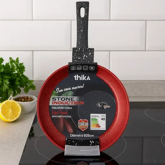 Frigideira Antiaderente Multifuncional Stone Vermelha Alumínio 18 a 28cm