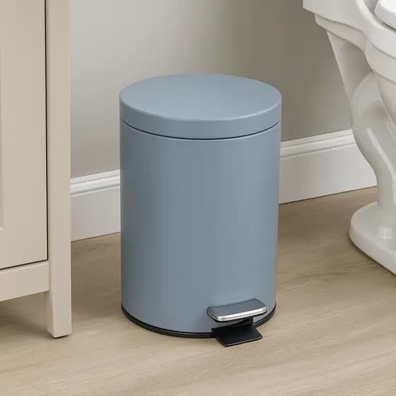 Lixeira Redonda com Pedal Aço 3L ou 5L Cinza Matte Banheiro Cozinha Escritório