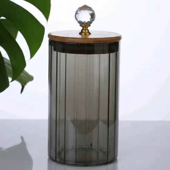 Pote de armazenamento de Vidro Hermético Fumê Tampa de Bambu Cristal Design Luxo Porta Condimentos Cozinha