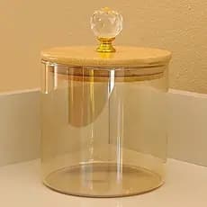 Pote Porta Mantimento de Vidro Liso ÂMBAR CRISTAL LISO 550ML pote hermético Tampa Bambu