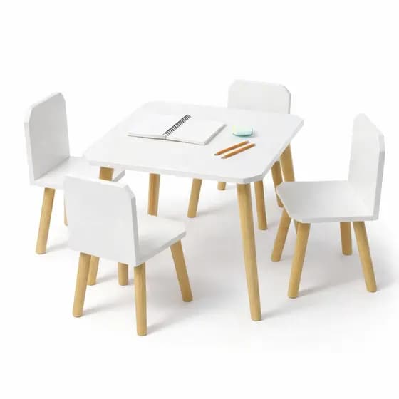 Mesa Infantil  MDF com 1/2/3/4  Cadeiras Branco Pés Madeira Pinus Criança Estudo e Desenho