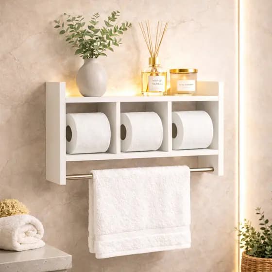 Prateleira Nicho Porta Papel Higienico De Parede Mutiuso Porta Toalha Linha Premium De MDF
