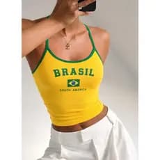 Blusa RegatinhaCropped Brasil Feminina | Regata Tendência 2026 Verao Carnaval Copa do mundo