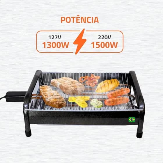 CHURRASQUEIRA ELÉTRICA DE MESA TOP GRILL RIZZOGRILL II GOURMET ANTI-FUMAÇA E BANDEJA REMOVÍVEL – 127V E 220V
